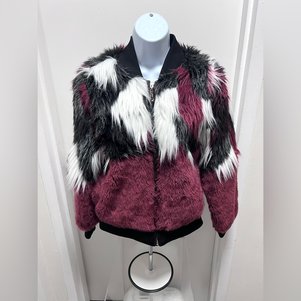 Women's Faux Fur Bomber Jacket - Size M